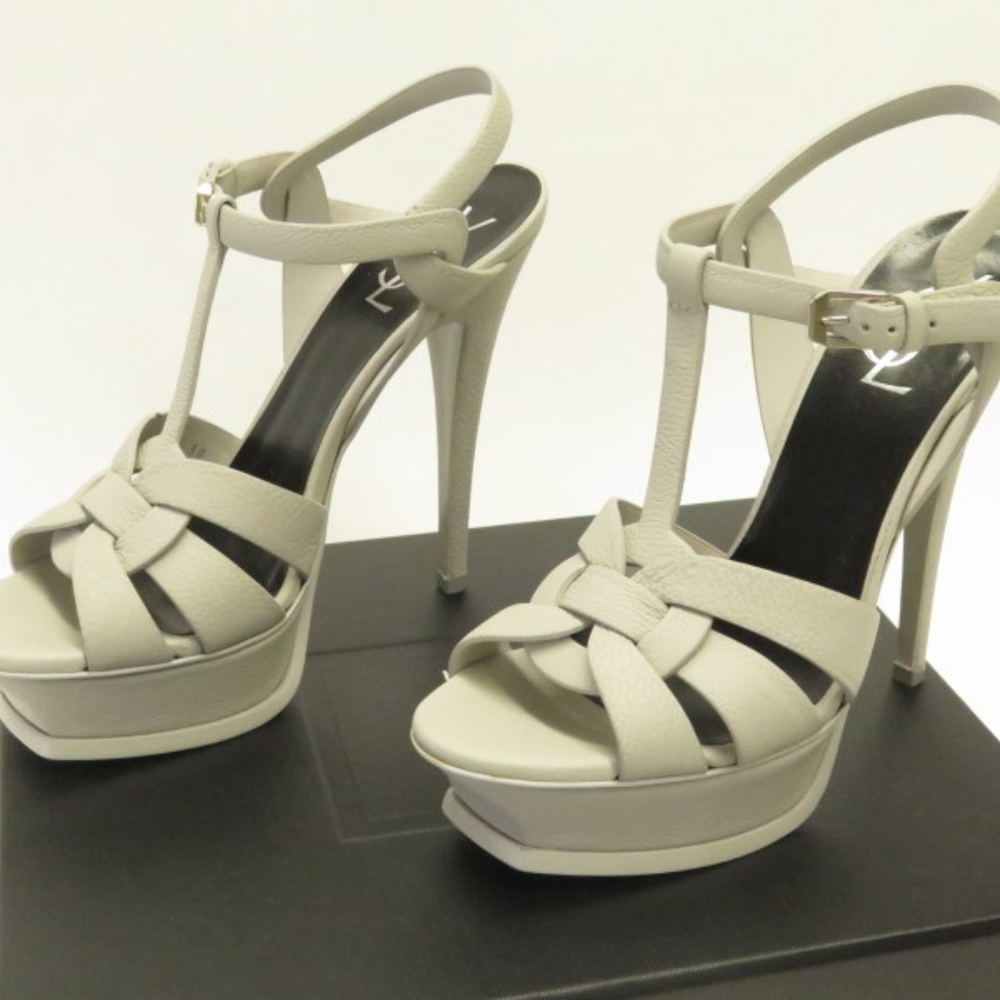 Saint Laurent Tribute 105 Sandal Pearl Gray - Picture 1 of 8